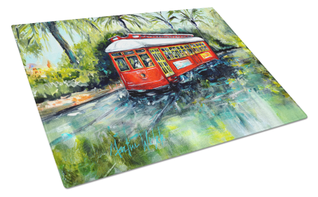 Martin Welch New Artwork Glass Cutting Board (Dog Breed: Little Red Street Car, size: large)