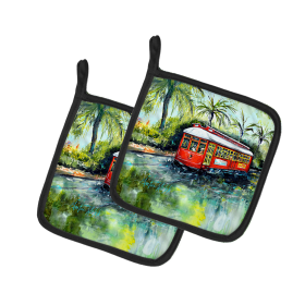 Martin Welch New Artwork Pair of Pot Holders (Design: Little Red Street Car, size: 7.5HX7.5W)