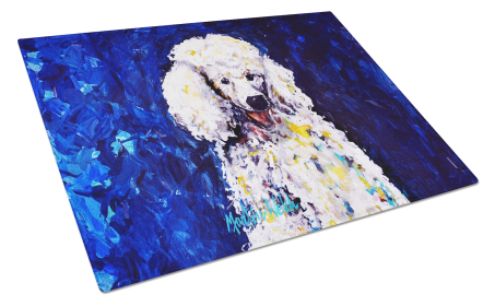 Martin Welch New Artwork Glass Cutting Board (Dog Breed: Louie White Poodle, size: large)