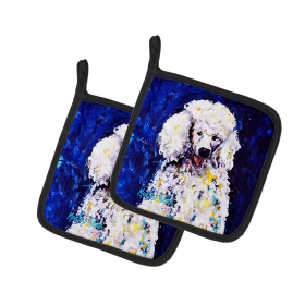 Martin Welch New Artwork Pair of Pot Holders (Design: Louie White Poodle, size: 7.5HX7.5W)