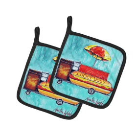 Martin Welch New Artwork Pair of Pot Holders (Design: Hot Dog Cart, size: 7.5HX7.5W)