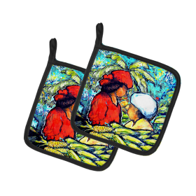 Martin Welch New Artwork Pair of Pot Holders (Design: Market Day, size: 7.5HX7.5W)