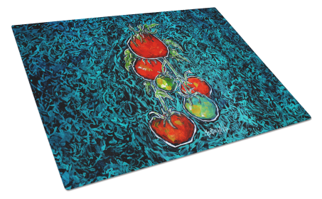 Martin Welch New Artwork Glass Cutting Board (Dog Breed: Maters Tomatoes, size: large)