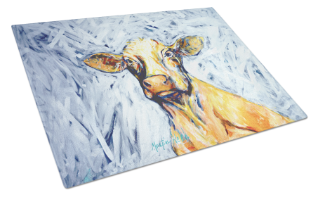 Martin Welch New Artwork Glass Cutting Board (Dog Breed: Moo Cow, size: large)