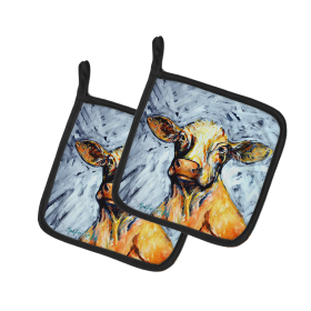 Martin Welch New Artwork Pair of Pot Holders (Design: Moo Cow, size: 7.5HX7.5W)