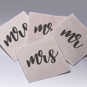 Engagement/Wedding Cork Coasters (Style: Mr. and Mrs., Option: ENG189-12)