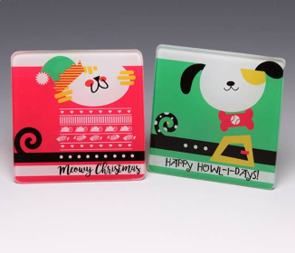 Holiday Glass Coasters (Style: Cat)