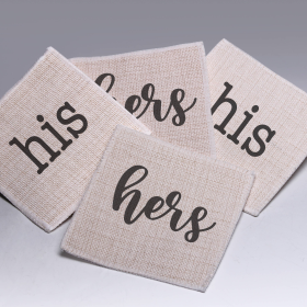 Couples Linen Coasters/Coaster Set (Choice of Wording) (Style: His/Hers)