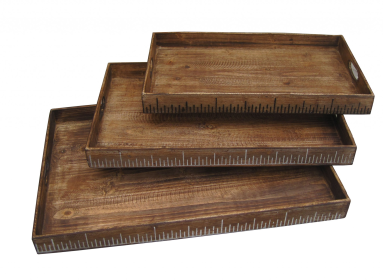Set of Three Brown Wood Serving Tray (Option: 274824)