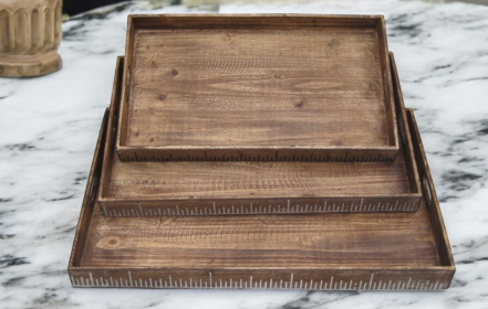 Set of Three Brown Wood Serving Tray (Option: 274825)