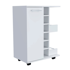 White Rolling Bar Cart With Wine Storage (Option: 535093)
