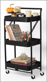 House2Home 3 Tier Foldable Rolling Trolley (Color: Black)