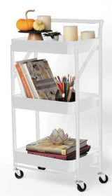House2Home 3 Tier Foldable Rolling Trolley (Color: White)