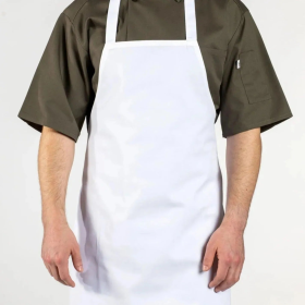 Classic Twill Cotton Blend Mid Length Bib Aprons 2 PK (Color: White)