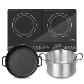 Dual Burners Cooktop Stove  Cast Iron Frying Pan Skillet and  Induction Casserole (Option: ECooktDBL-Sizzle30-CASL4227)