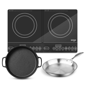Dual Burners Cooktop Stove  Cast Iron Frying Pan Skillet and  Induction Fry Pan (Option: ECooktDBL-Sizzle30-FRY2865)