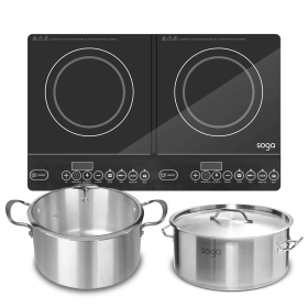 Dual Burners Cooktop Stove L Stainless Steel Stockpot  and  Induction Casserole (Option: ECooktDBL-StockPot17L-CASL4227)