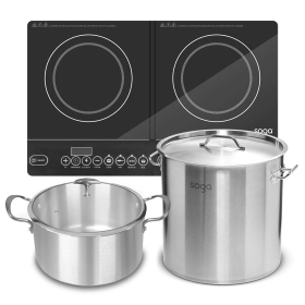 Dual Burners Cooktop Stove L Stainless Steel Stockpot  and  Induction Casserole (Option: ECooktDBL-StockPot30CM-CASL4227)