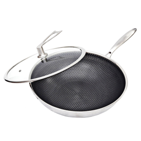 Stainless Steel TriPly Frying Cooking Fry Pan Textu Non Stick Interior Skillet with Glass Lid (Option: FryPanTRIFPYZ32)