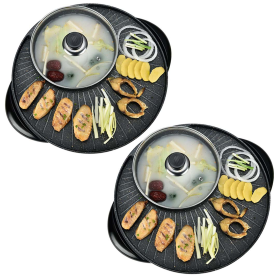 in  Electric Stone Coated Teppanyaki Grill Plate Steamboat Hotpot  Person (Option: SteamboatHotPotandGrillRoundX2)