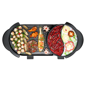in  Electric NonStick BBQ Teppanyaki Grill Plate Steamboat Dual Sided Hotpot (Option: SteamboatHotPotandGrillYuanYang)