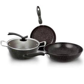 Ceramic Stone Coated pcs PotPan  Cookware Induction Non Stick (Option: StoneCoatedPotSetBlack)