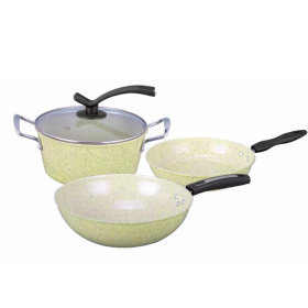 Ceramic Stone Coated pcs PotPan  Cookware Induction Non Stick (Option: StoneCoatedPotSetYellow)