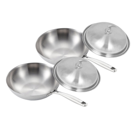 Stainless Steel Fry Pan  Frying Pan Top Grade Cooking Skillet with Lid (Option: TRIFPI32X2, size: 2X 18/10)