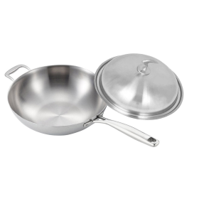 Stainless Steel Fry Pan  Frying Pan Top Grade Skillet with Helper Handle and Lid (Option: TRIFPO36, size: 18/10)