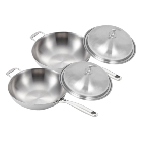 Stainless Steel Fry Pan  Frying Pan Top Grade Skillet with Helper Handle and Lid (Option: TRIFPO36X2, size: 2X 18/10)