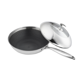 Stainless Steel Fry Pan  Frying Pan Top Grade Cooking Non Stick Interior Skillet with Lid (Option: TRIFPR30, size: 18/10)