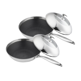 Stainless Steel Fry Pan  Frying Pan Top Grade Cooking Non Stick Interior Skillet with Lid (Option: TRIFPR30X2, size: 2X 18/10)