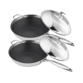 Stainless Steel Fry Pan  Frying Pan Top Grade Non Stick Interior Skillet with Helper Handle and Lid (Option: TRIFPT32X2, size: 2X 18/10)