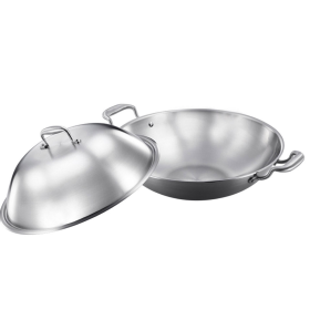 Ply  Stainless Steel Double Handle Wok Frying Fry Pan Skillet with Lid (Option: WokTRIFPG42)