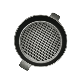 Round Ribbed Cast Iron Frying Pan Skillet Steak Sizzle Platter with Handle (Option: ZPai001B, size: 26cm)