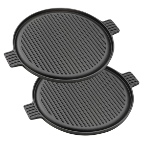 Round Ribbed Cast Iron Frying Pan Skillet Steak Sizzle Platter with Handle (Option: ZPai002X2, size: 2X 43cm)