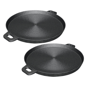 Round Ribbed Cast Iron Frying Pan Skillet Steak Sizzle Platter with Handle (Option: ZPai004X2, size: 2X 35cm)