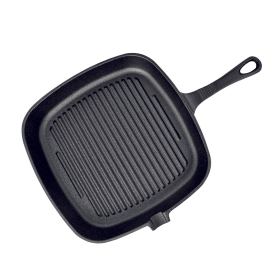 Square Ribbed Cast Iron Frying Pan Skillet Steak Sizzle Platter with Handle (Option: ZPai006, size: 23.5cm)