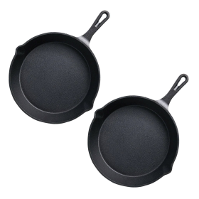 Round Cast Iron Frying Pan Skillet Steak Sizzle Platter with Handle (Option: ZPai007X2, size: 2X 26cm)
