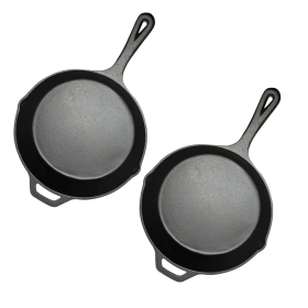 Round Cast Iron Frying Pan Skillet Steak Sizzle Platter with Helper Handle (Option: ZPai008X2, size: 2X 30cm)