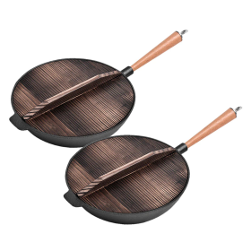 Commercial Cast Iron Wok FryPan Fry Pan (Option: ZPai012X2, size: 2X 31cm)