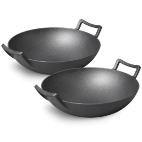 Commercial Cast Iron Wok FryPan Fry Pan with Double Handle (Option: ZPai013AX2, size: 2X 32cm)