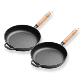 Round Cast Iron Frying Pan Skillet Steak Sizzle Platter with Helper Handle (Option: ZPai018BX2, size: 2X 27cm)