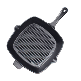 Square Ribbed Cast Iron Frying Pan Skillet Steak Sizzle Platter with Handle (Option: ZPai023, size: 26cm)