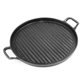 Ribbed Cast Iron Frying Pan Skillet Coating Steak Sizzle Platter (Option: ZPai024B, size: 28cm)