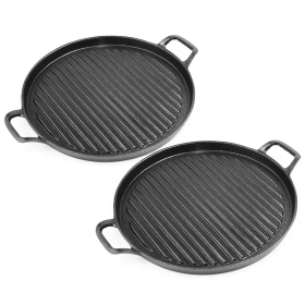 Ribbed Cast Iron Frying Pan Skillet Coating Steak Sizzle Platter (Option: ZPai024BX2, size: 2X 28cm)