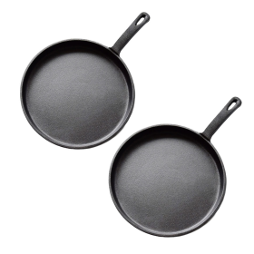 Round Cast Iron Frying Pan Skillet Griddle Sizzle Platter (Option: ZPai033X2, size: 2X 26cm)