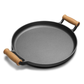 Cast Iron Frying Pan Skillet Steak Sizzle Fry Platter With Wooden Handle No Lid (Option: ZPaiB9)