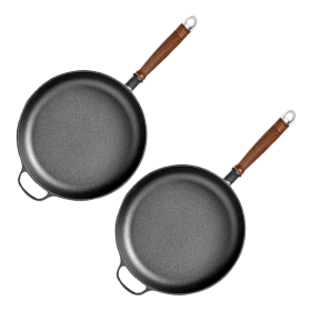 Round Cast Iron Frying Pan Skillet Steak Sizzle Platter with Helper Handle (Option: ZPaiC5X2, size: 2X 29cm)