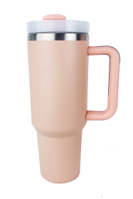 Stainless Steel Tumbler with Upgraded Handle and Straw (Color: Watermelon pink, size: One Size)